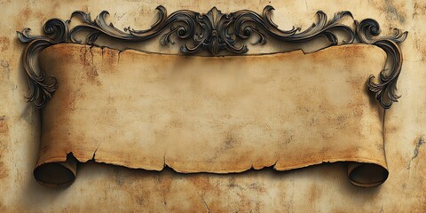Poster - An ornate scroll design on a textured background, ideal for decorative purposes or invitations.