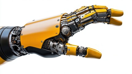 Aufkleber - A robotic arm extending its mechanical fingers, isolated on white.
