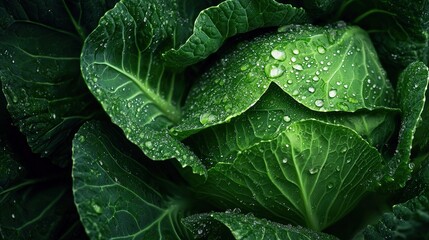 Poster - A fresh green cabbage with dewy leaves placed neatly on white.
