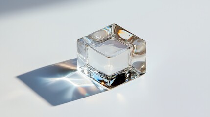 Poster - A single ice cube melting on a clean white surface.