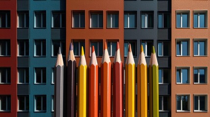 Poster - A set of colored pencils arranged in a neat row.