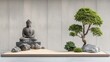 © tonpreecha - Meditation Buddha in minimalist zen garden, perfect symmetry, soft natural light, rock and sand details Ultra-Realistic, Photo Realistic, highly detailed,