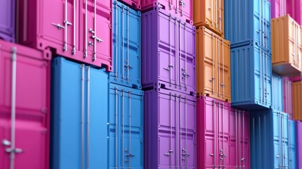 Poster - A stack of colorful shipping containers arranged neatly.
