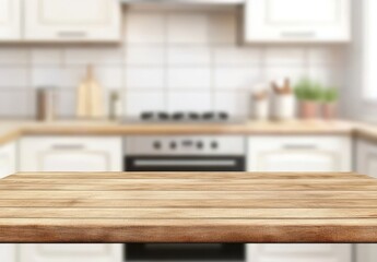 Poster - Empty wooden table in blurred modern kitchen background. (1)