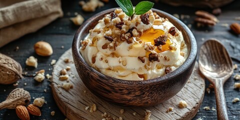 Wall Mural - Bowl of ice cream with nuts