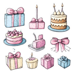 Wall Mural - Delightful Birthday Treats: A Collection of Cakes and Gifts