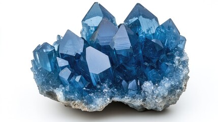 Poster - Blue crystal cluster with shiny reflections, highlighting its sharp edges and intricate patterns