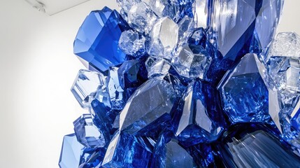 Poster - Close-up of glossy blue crystal cluster, showcasing intricate details and unique facets