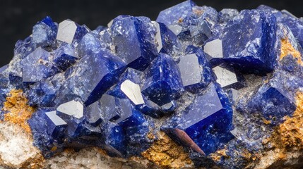 Poster - Close-up of glossy blue crystal cluster, showcasing intricate details and unique facets