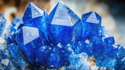 Poster - Close-up of vibrant blue crystals with glossy surfaces and intricate geometric forms