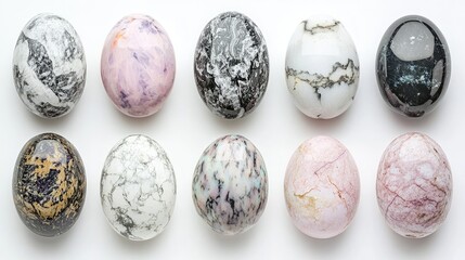 Poster - Collection of polished colorful stones, each with distinct patterns and placed neatly on white