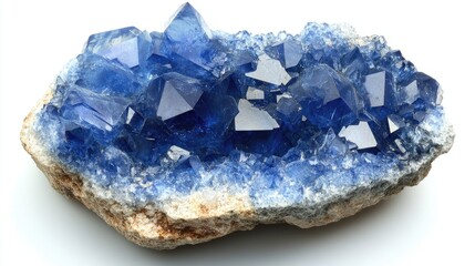 Poster - High-definition blue crystal cluster, showcasing natural geometry and light reflection