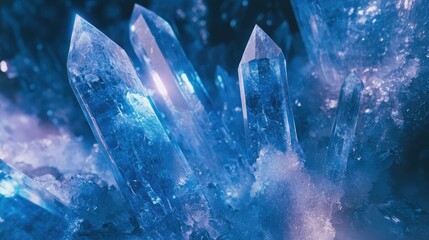 Poster - Unique blue crystal detail, with glossy reflections and intricate mineral textures