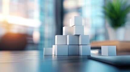 Aufkleber - The image illustrates the conceptual framework of business strategy and planning, displaying blocks that signify goal setting and development in a structured and organize