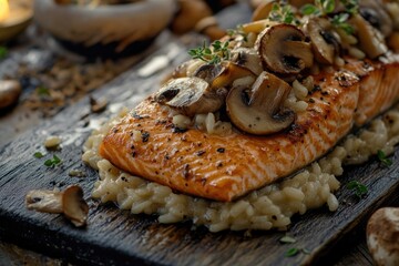 Canvas Print - Salmon with Mushrooms and Rice