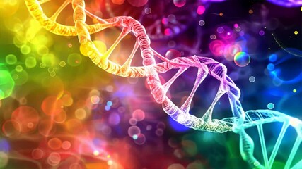 Poster - colorful dna strand an abstract journey through vibrant bubbles and molecular science in genetics an