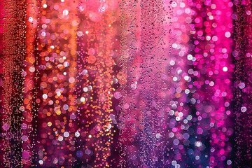 Wall Mural - rain drops on the window with colorful bokeh lights abstract background