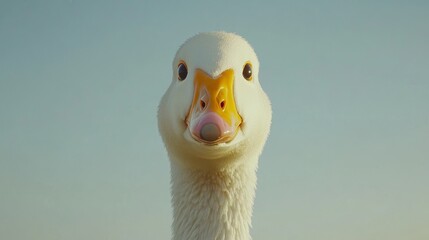 84.close-up image of a white goose with pure, downy feathers and a gracefully arched neck; its brigh