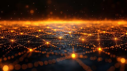 Fototapete - Vibrant Network of Glowing Points and Lines Creating a Futuristic Landscape with a Dark Background