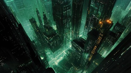Poster - A futuristic digital metropolis with glowing data streams flowing through skyscrapers, illustrating a hyperconnected world.