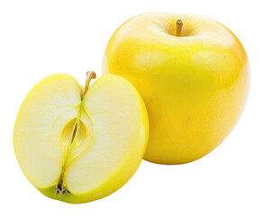 Wall Mural - Yellow apple with a half isolated on transparent background