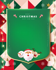 Wall Mural - merry christmas sign banner frame with empty space and festive decoration on abstract background