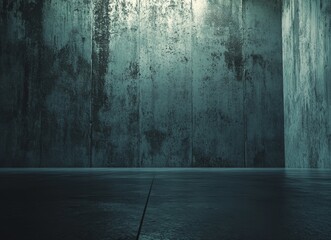 Poster - Dark, grungy concrete room interior with subtle lighting.