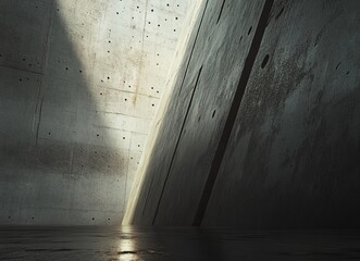 Wall Mural - Sunlit concrete corner in a modern, minimalist interior.