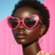 © Cory - Young African American women wearing heart shaped sunglasses that are pink.