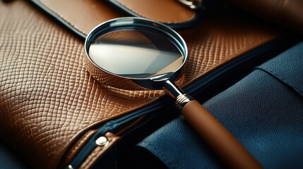 Poster - Sleek Magnifying Glass on Stylish Leather Surface for Exploration and Detailed Examination