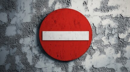 Poster - Modern Red No Entry Sign on Distressed Wall Background with Textured Finish