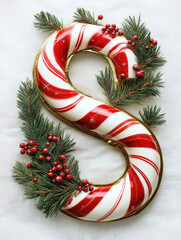 Wall Mural - Peppermint Candy Cane on White Tablecloth