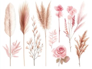 Wall Mural - Flowers on white background