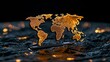 © Pattern - A shimmering golden world map set against a dark background, highlighting global connections and geographical beauty.