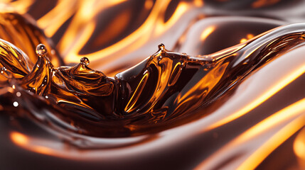 Poster - Shimmering liquid waves create an abstract pattern in rich amber tones