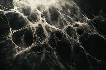 Intricate spiderweb texture on black background; ideal for Halloween, horror, or mystery themes.