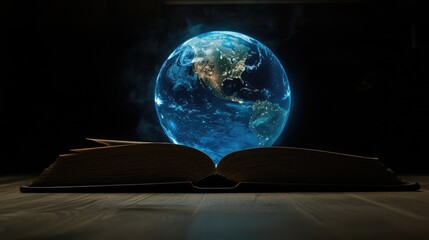 Poster - An open book with a planet Earth globe beside it, symbolizing the global reach of education and knowledge.