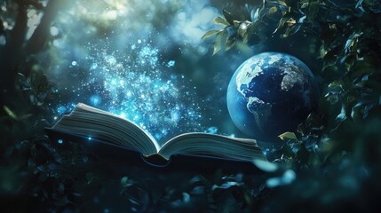 Poster - An open book with a planet Earth globe beside it, symbolizing the global reach of education and knowledge.
