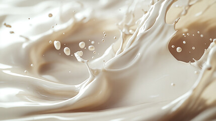 Poster - Dynamic splash of creamy liquid with droplets in motion captured in bright light