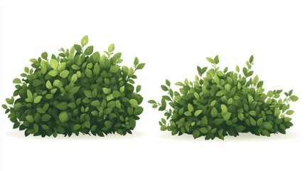 Fototapete - 26.A clean vector illustration set of green bushes on a white background, with each bush featuring lush, rounded shapes and layers of leaves. The collection includes a variety of sizes and shades of