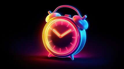 Poster - Colorful Vibrant Alarm Clock Icon Illustration with Bright Neon Glow on Dark Background