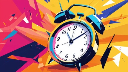 Poster - Colorful Vibrant Alarm Clock Illustration with Dynamic Background for Creative Projects