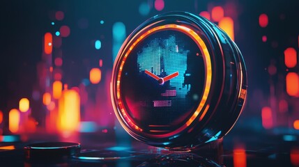Poster - Futuristic Digital Alarm Clock Icon with Bold Colors and Modern Design in a Vibrant Background
