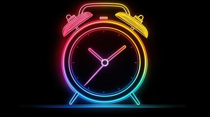 Poster - Vibrant Neon Alarm Clock Icon with Colorful Time Symbol for Digital Design Projects