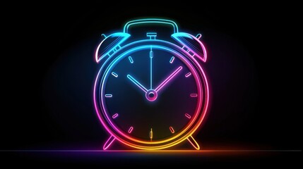 Poster - Vibrant Neon Alarm Clock Icon with Colorful Design and Modern Aesthetic for Time Management