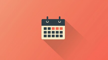 Poster - Minimalistic Flat Calendar Icon with Simple Design on a Soft Coral Background