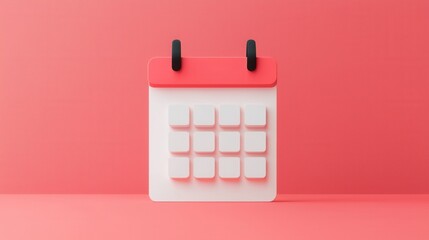 Poster - Modern Clean Calendar Icon on a Minimalist Pink Background with Sharp Edges and 3D Effect