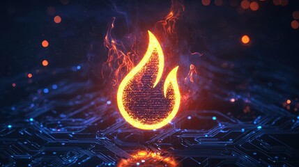 Poster - Abstract Fire Icon with Energetic Blaze on Dark Background for Design and Creative Projects