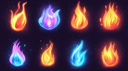 Poster - Creative Fire Icon Collection Featuring Vibrant Blaze Designs for Energy and Flame Representation