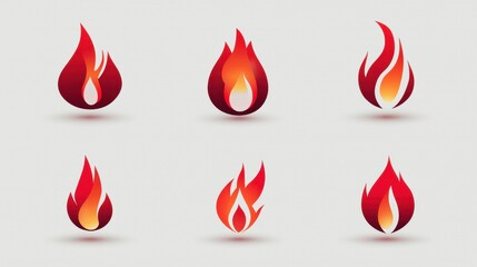 Poster - Modern Digital Flame Icon Set with Red and Yellow Colors for Creative Projects